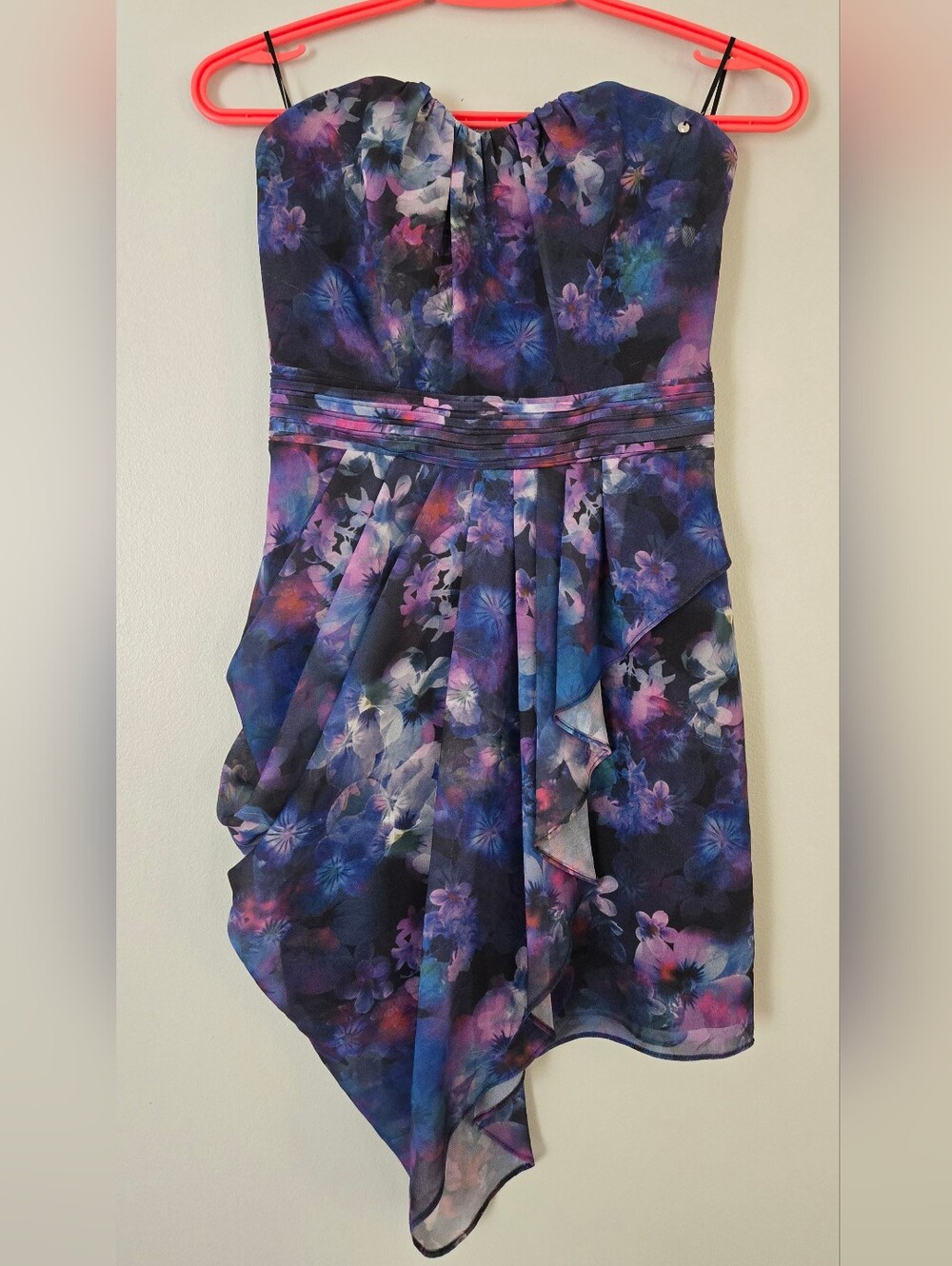 Guess Fuchsia Bombay Floral Strapless Chifon Dress Purple Size 2